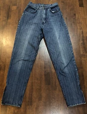 Vintage 80s Pinstripe GITANO Women's Jeans Retro Pink White Zippered Ankle 0/2