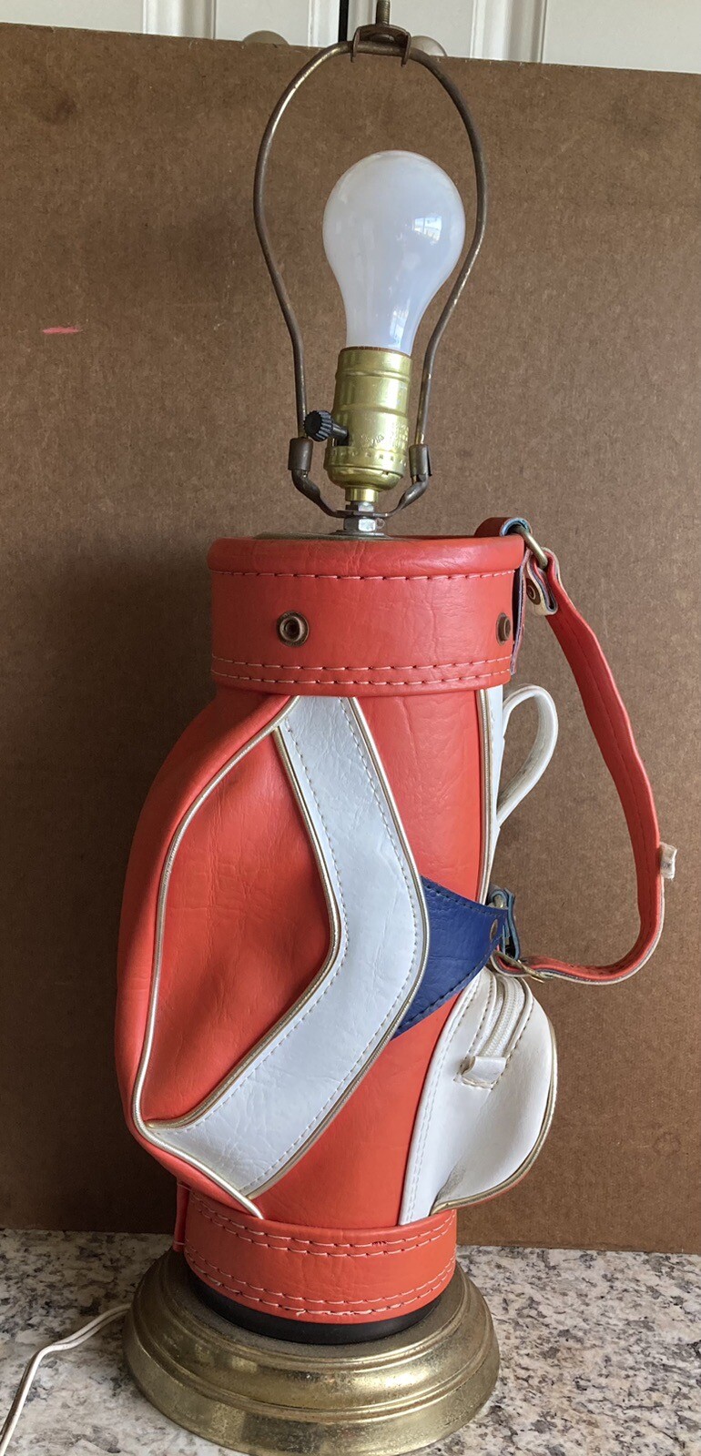 Vintage Dura Bag Golf Lamp Light Orange Navy Blue & White Working eBay