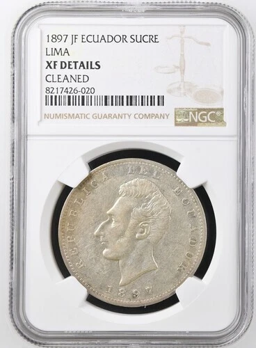 ECUADOR  1 SUCRE 1897   LIMA  KM # 53.3  NGC XF DETAILS