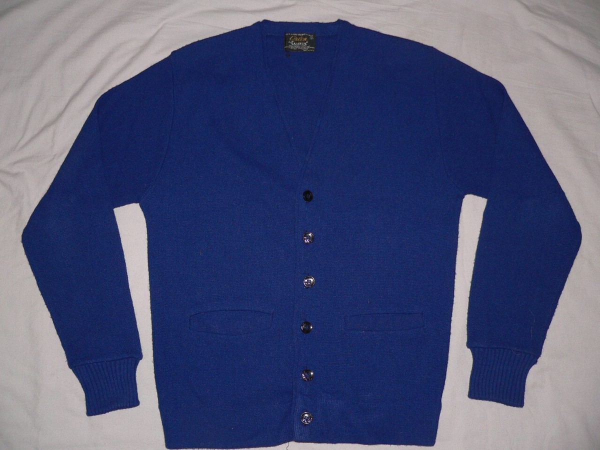 VTG 70s 80s CAMPUS KNIT SWEATER SHIRT CARDIGAN SzM USA BLUE KURT 