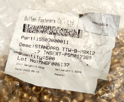 Bulten 15503000011 Brass Threaded Standard TTW-B-M8X12.7 Insert PSM017380 500pk