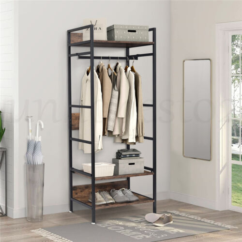 4-IN-1 Large Garment Coat Rack Shoe Rack Vintage Hall Tree for Entryway Bedroom - Picture 4 of 12