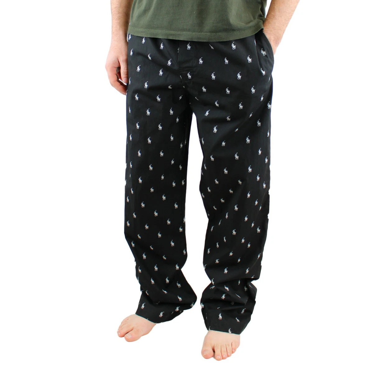 Ralph Lauren Men's Polo Pajama Pants R972, Classic Fit w/ Elastic,  Black/White