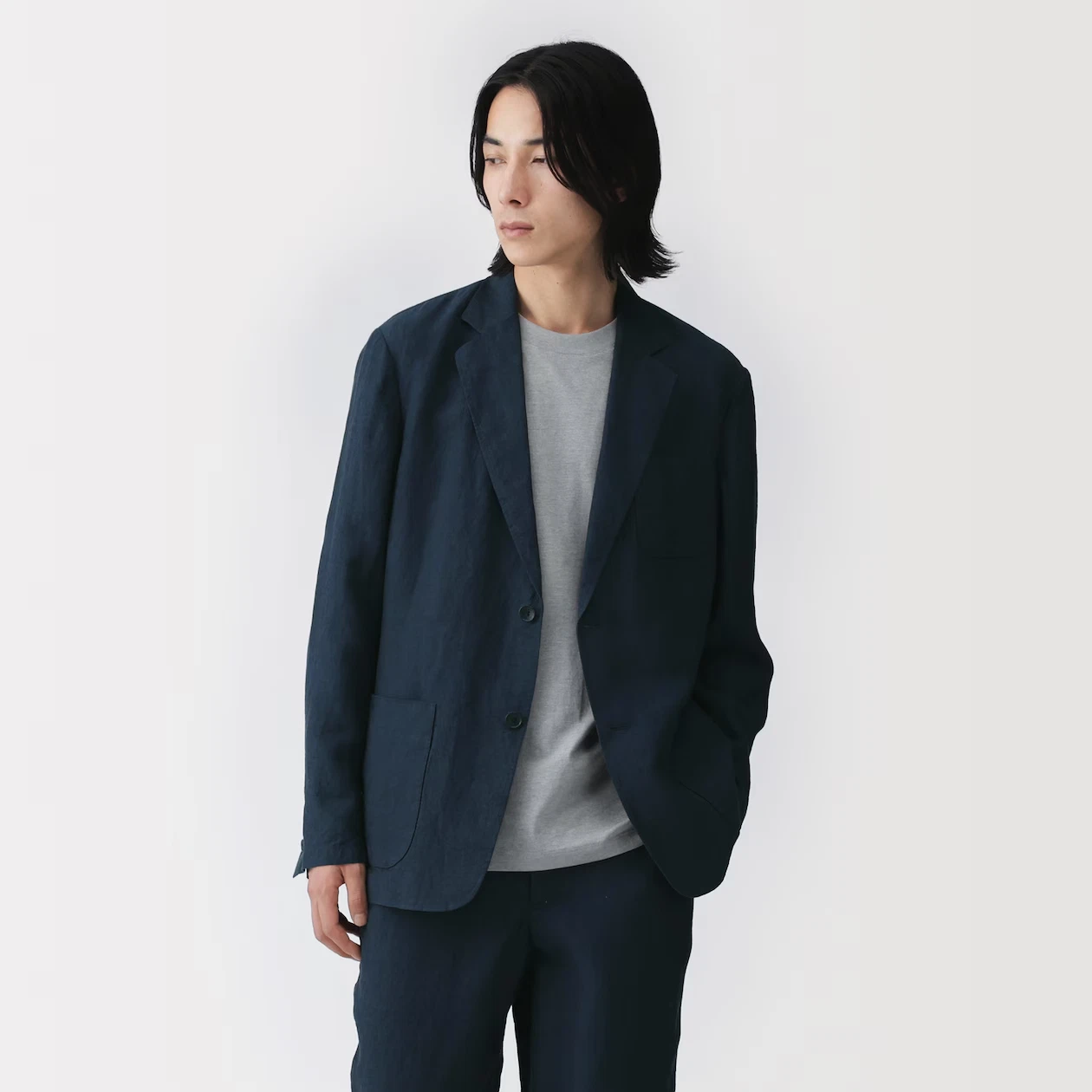 MUJI Mens 100% Linen Washed Jacket Navy FedEx