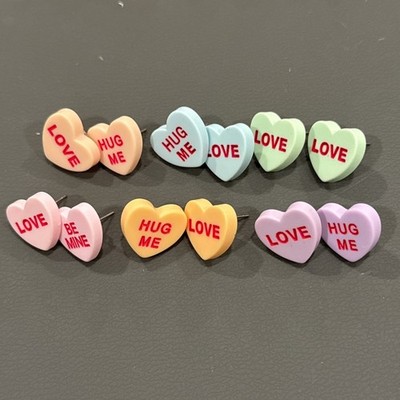 6 sets Valentine's Day Heart Stud Earrings  never worn brand new love be mine