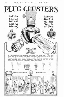 Benjamin Electric Socket Cluster Adapter Industrial Lamp 3way Catalog research 