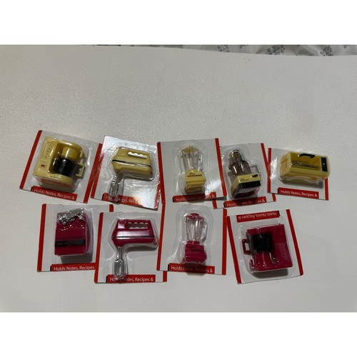 Vintage Acme International Miniature Kitchen Appliance Magnet 9pc Set Red Yellow
