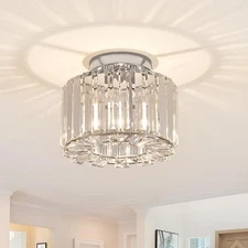 Elegant Silver Crystal Chandelier - Modern Semi Flush Mount Ceiling Light Fix...