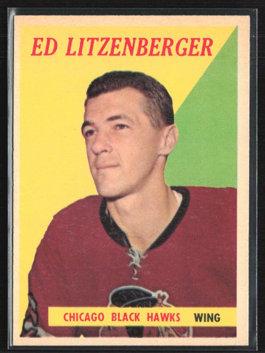 Ed Litzenberger #16 Hockey Cards 1958 Topps trading card — raw and PSA graded price guide