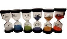 Lot of 6 Happy Time Sand Timer Hour Glass 1, 3, 5, 10, 15, 30 Minute Colors