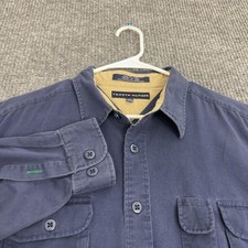 Vintage Tommy Hilfiger Button Up Mens XL Navy Blue Cotton Two Pocket Preppy