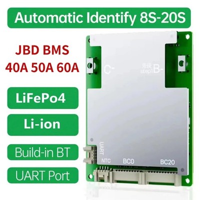 Smart BMS 8S-20S 40A 50A 60A LiFePo4 Li-ion Battery w/Balance Built-in Bluetooth
