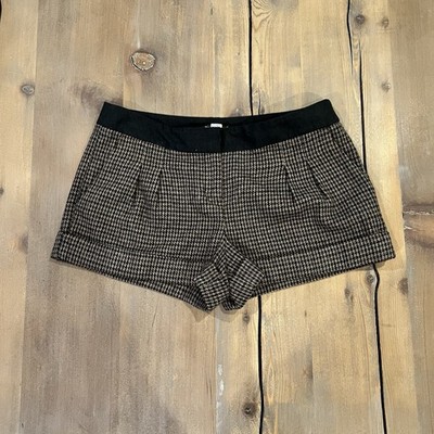 EXPRESS Black Brown Houndstooth Cuffed Shorts Wool Blend Size 2