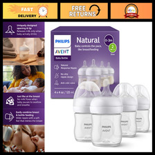 Natural Baby Bottles with Natural Response Nipples, Slow Flow, 4oz, 4-Pack
