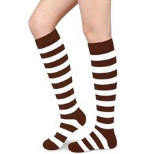 Knee High Socks for Women Knee Socks Tube Socks One Size Brown White Stripes