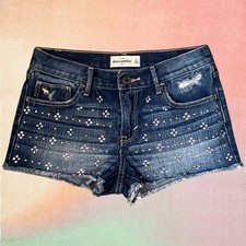 Abercrombie Kids Girls Rhinestone Jean Shorts Size 16 Cut Off Distressed Bling