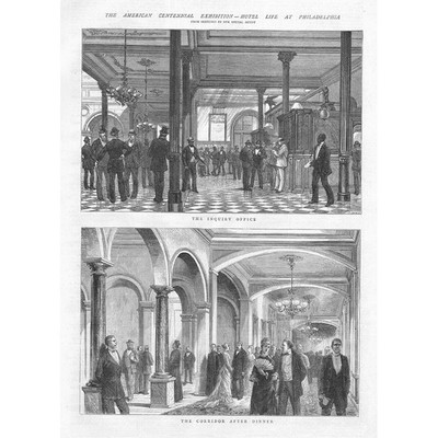 PHILADELPHIA Hotelleben während der Jahrhundertausstellung - Antikdruck 1876