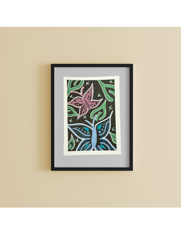ACEO Original, Acrylic Paint, "Retro Florals #2" MeMaries, Tiny Art