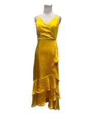 Nine West Women’s Size S Sleeveless Strappy Wrap Ruffle Dress in Yellow