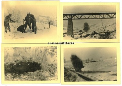 4x Orig. Foto Tellermine KIA Explosion Brücke BELI POTOK b. Belgrad Serbien 1943
