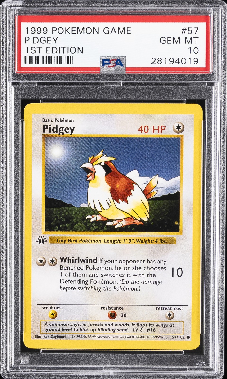 1999 POKEMON BASE SET 1ST EDITION #57 PIDGEY PSA 10