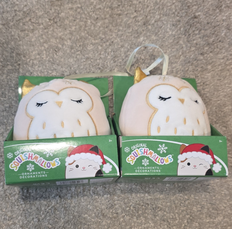 Squishmallows Christmas Owl Hanging Ornament Set of 2 White/Gold Decorative