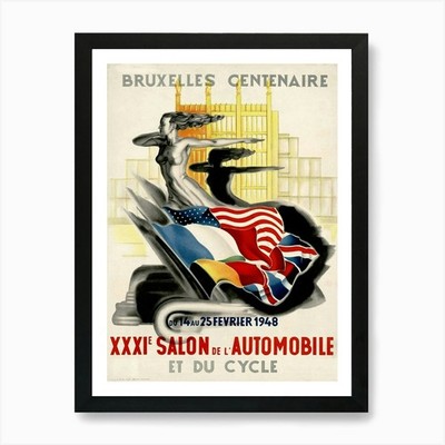 1948 Salon de L'Automobile et du Cy Framed Wall Art Poster Canvas Print Picture
