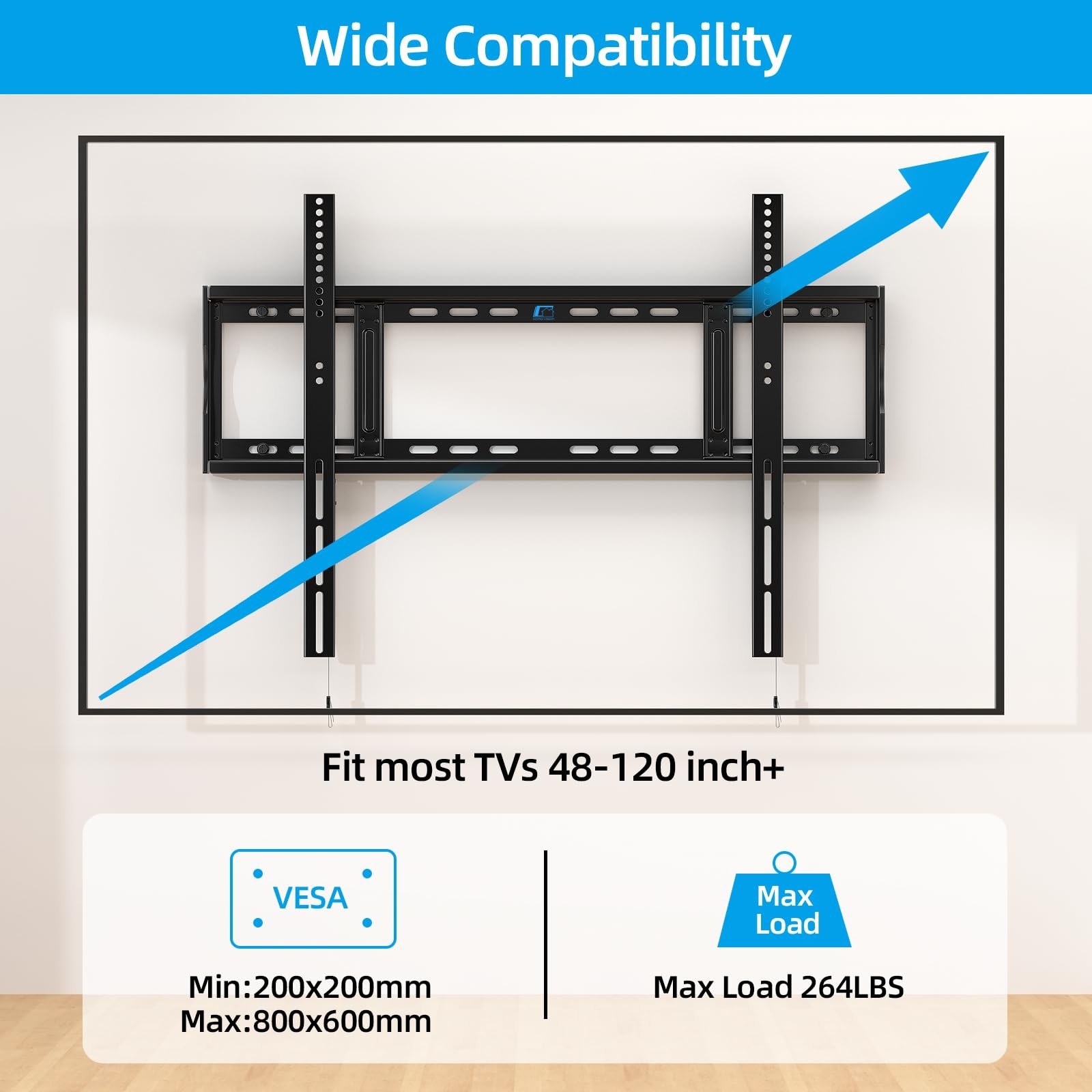 Heavy Duty Fixed TV Wall Mount Bracket, 264 Lbs Capacity 48-120 Inch Extra Large