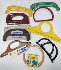 Lot of 9 Vintage Pair of Plastic & Wood Craft Purse Handles Macrame Crochet Knit