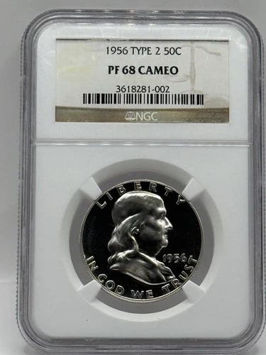 1956 Type 2 Proof Silver Franklin Half Dollar NGC PF 68  Cameo