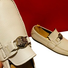 $849.00 !! VERSACE MEN ICONIC WHITE PEBBLED LEATHER LOAFERS SHOES MARKED SIZE 40