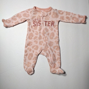 Carter's Preemie Girls Footed Pajamas Mittens 2-Way Zipper Pink Little Sister 0M