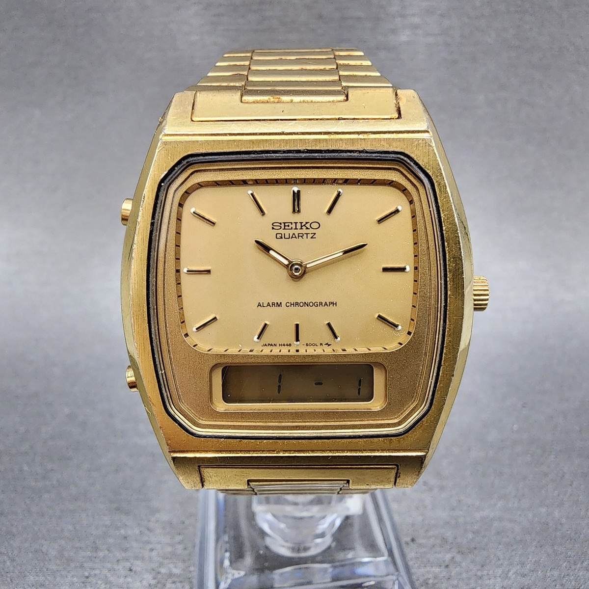 Seiko Analog Digital Watch Men 33mm Champagne dial Gold Tone H448