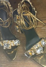Women Rhinestone Lace Up Ankle High Heel Strap Pointed Toe Fashion Sandal Sz 39