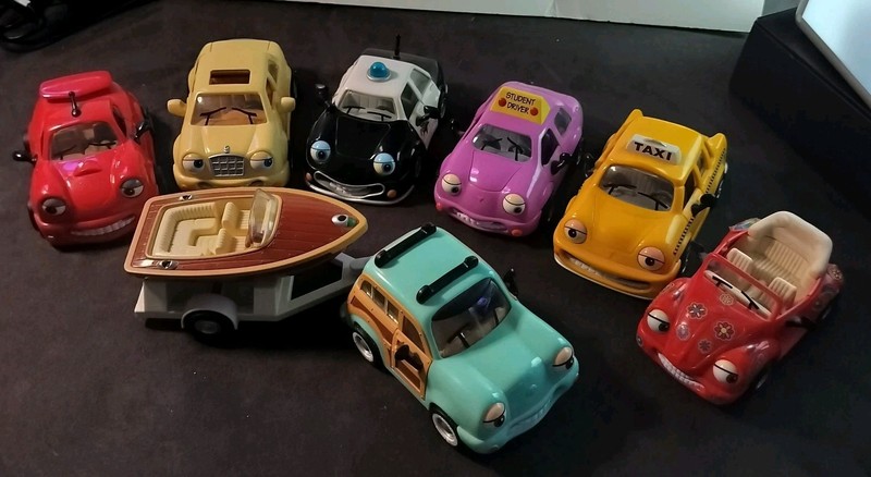 Lot 9 Pc - 90s The CHEVRON CARS Techron Collectibles-Moving Doors Funny Faces