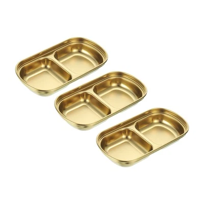 3Pack Edelstahl Soßenschale Dipping Bowls mit 2 Fach Dippschale Soßenschale Gold - Bild 1 von 4