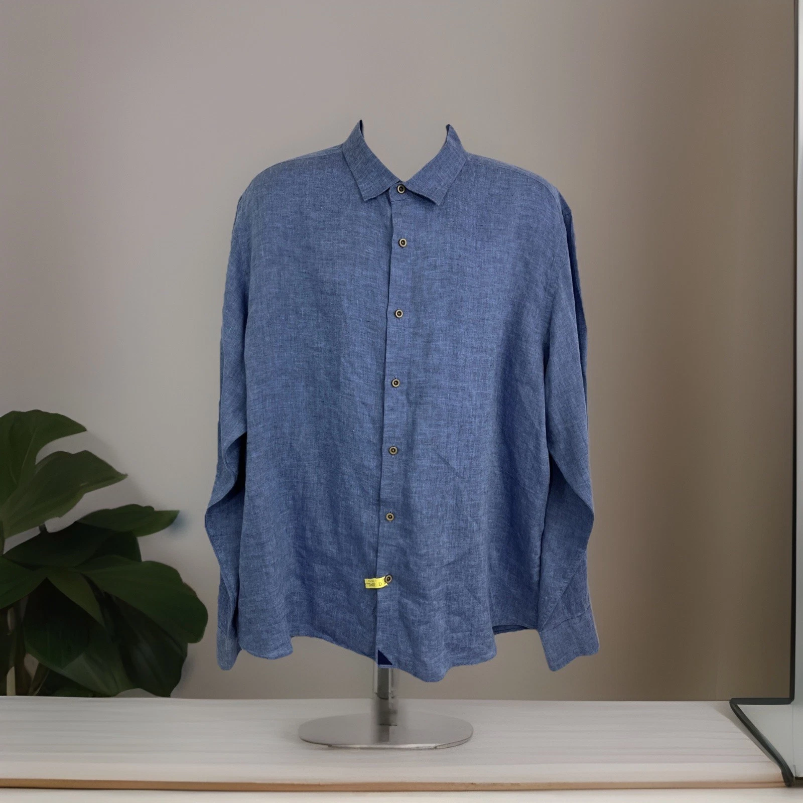 Untuckit Ravines Shirt Mens 2XL Blue Linen Long Sleeve Button Up