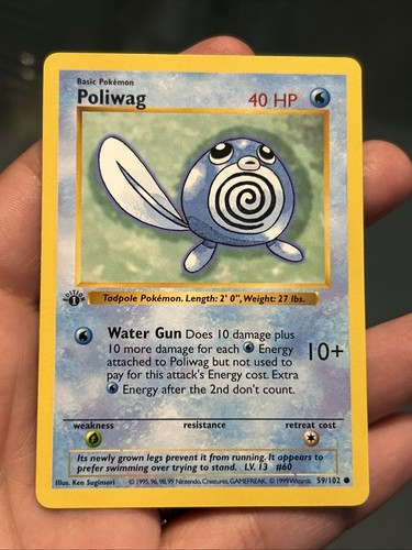 Pokemon TCG Poliwag 1st Edition Shadowless Base Set 1999 59/102- NM
