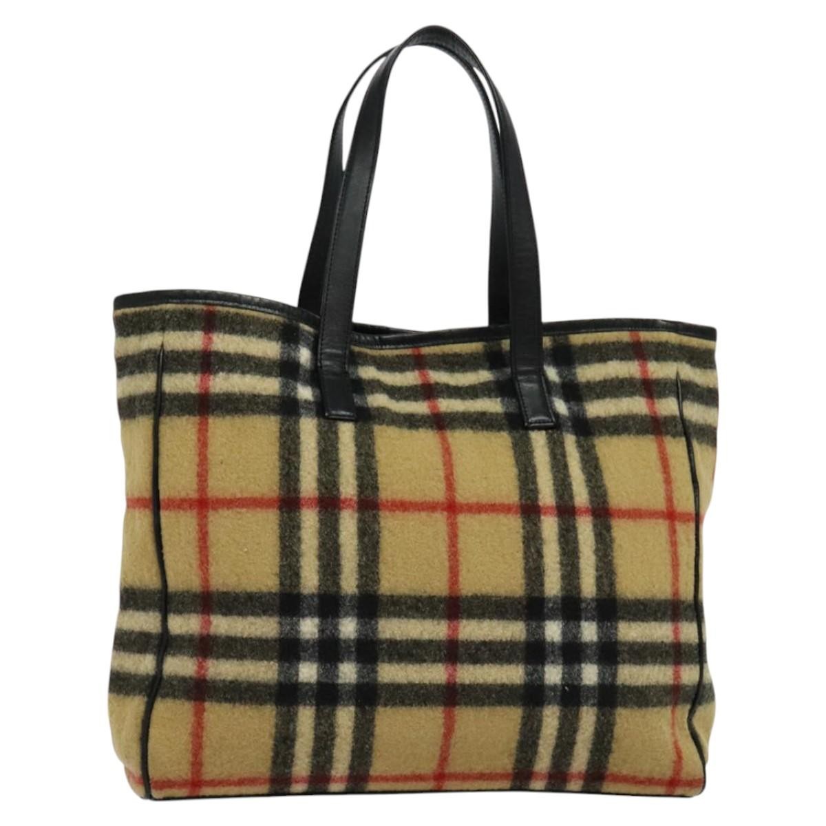 Burberrys Nova Check Blue Label Tote Bag Wool Beige Auth MX157 | eBay