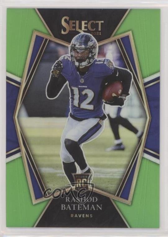2021 Select Premier Level Neon Green Prizm 15/49 Rashod Bateman Rookie RC pe8