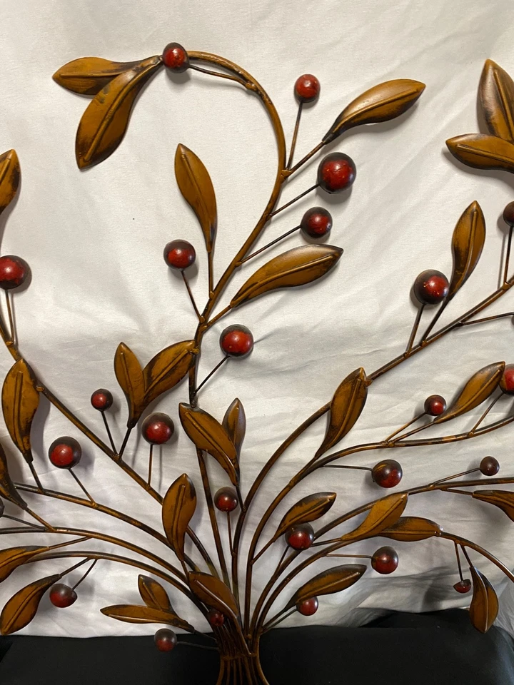 Винтажный изобилие дерево металлический стены искусства коричневый бронза красная ягода большие ветви декор - Изображение 4 из 4
