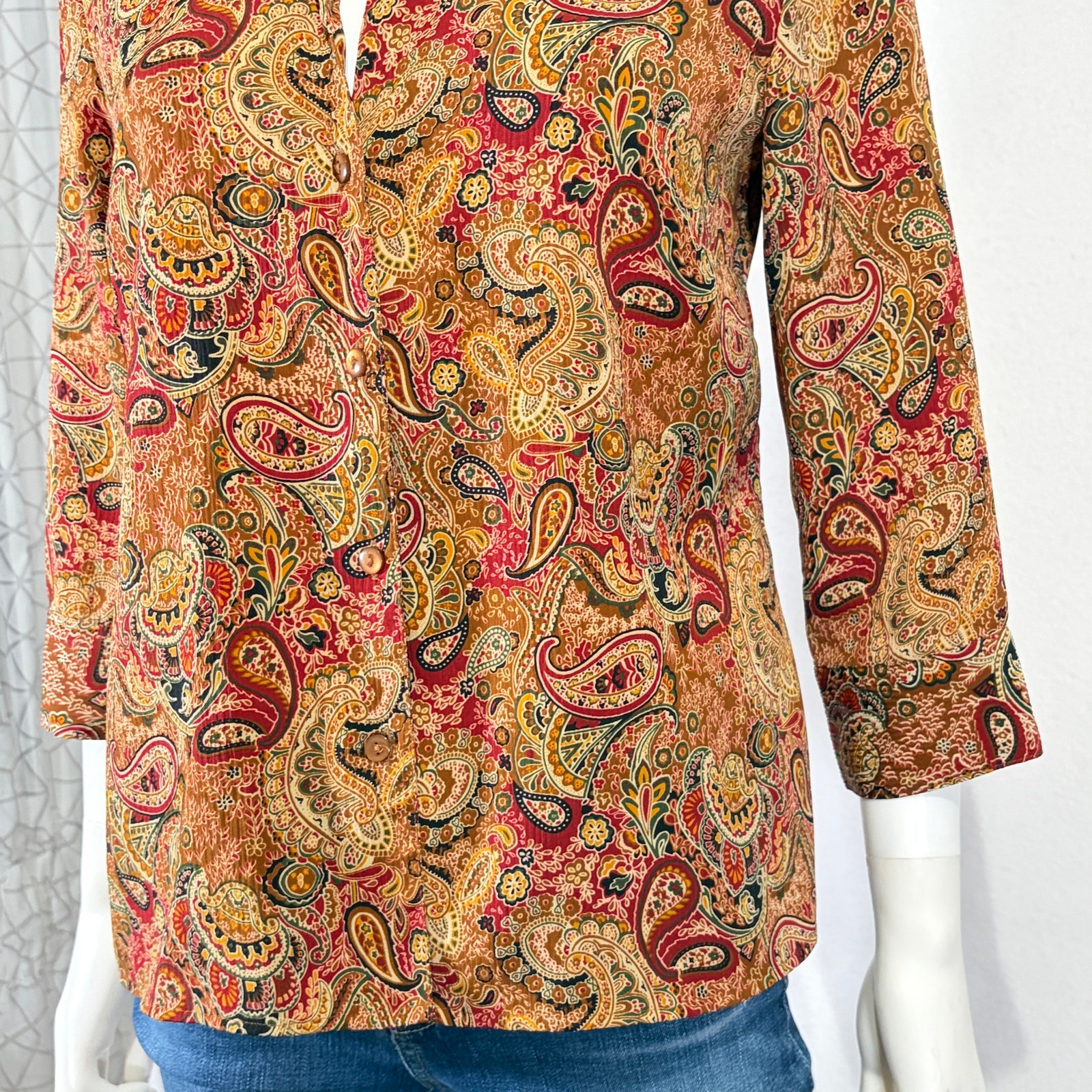 Notations Button Down Blouse Womens Medium Paisle… - image 4