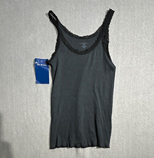 Brandy Melville Gray Ribbed Lace Trim Scoop Neck Tank Cami One Size Cotton