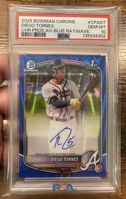 2025 Diego Tornes 1st Bowman Chrome Blue Refractor Auto RAYWAVE /150 PSA 10 RC