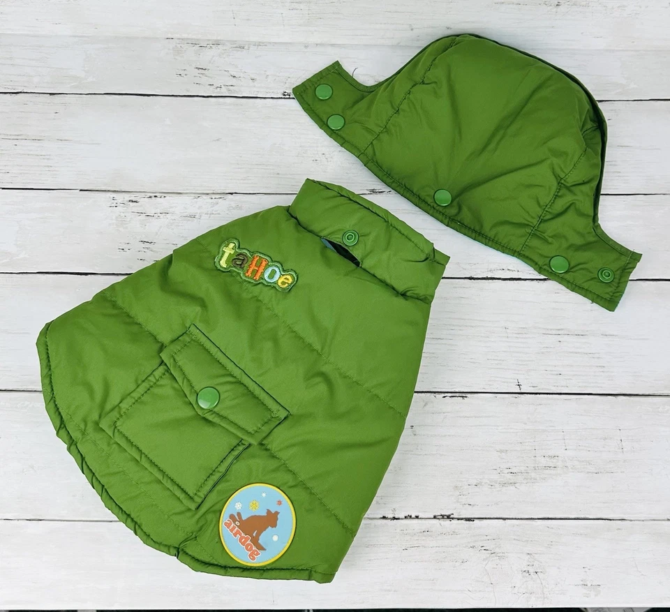 Old Navy Dog Supply XS Puffer Vest With Matching Hood Green Tahoe Airdog Winter - Image 1 of 4