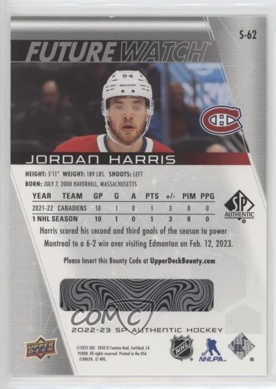 2022 SP Authentic Spectrum FX Future Watch Level 1 Jordan Harris #S-62 Rookie RC - Image 2 of 2