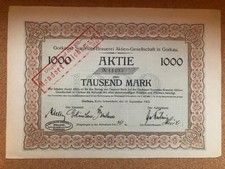 Historyczne akcje 1923 browar Gorkau - 1000 marek - inflacja piwa rzadkość