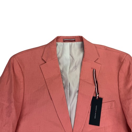 Tommy Hilfiger Mens Modern Fit 100% Linen Solid Sport Coat Light Red 44L - Picture 2 of 6