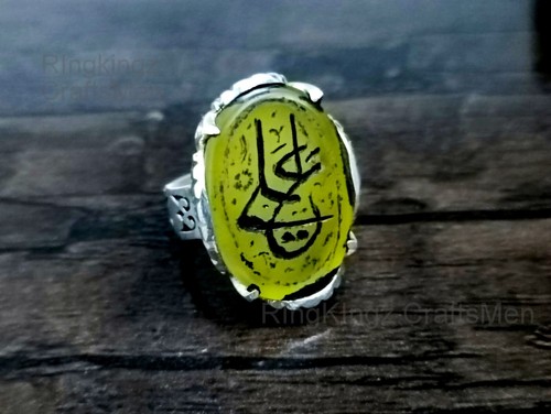 Yellow Aqeeq Mens Ring Natural Gemstone 925 Sterling Silver Agate Ring - Picture 7 of 7