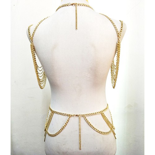 Frauen Gold Schulter Körper Taille Quaste Kette Bikini Geschirr Halskette - Bild 6 von 10